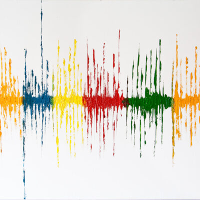 Le tableau Les Ondes représente des ondes verticales de plusieurs couleurs.