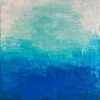 Peinture abstraite aux couleurs graduelles du blanc cassé au bleu en passanr par le turquoise, évoquant calme et sérénité