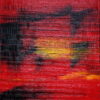 Tableau Soleil rouge. ce tableau joue sur les effets horizontaux de matières et les couleurs chaudes avec cette pointe de jaune